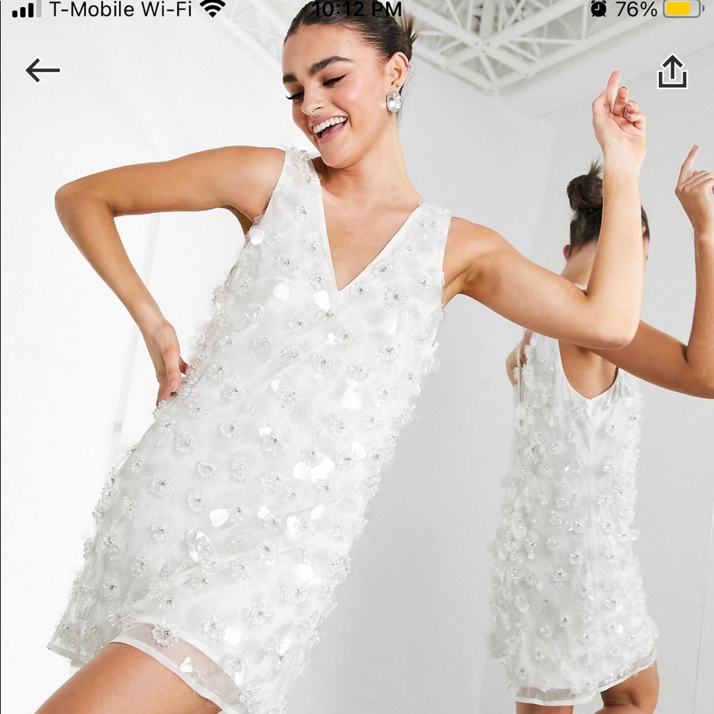 NWT ASOS EDITION mini shift dress with 3D floral embellishment in white